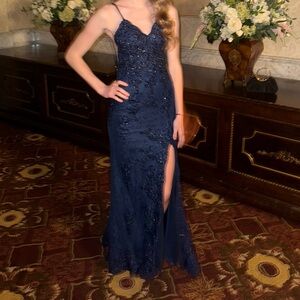Jovani Navy Blue Embellished Gown